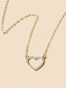 1pc Versatile Rhinestone Heart Necklace, Sweet Collarbone Chain, Water Wave Necklace For Women, Summer - Silver - View 3