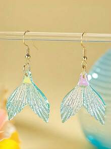 2pcs Dynamic And Lightweight Mermaid Tail Earrings, Colorful Summer Beach Earrings Suitable For Girl Clothing Matching, Best Friend Earrings