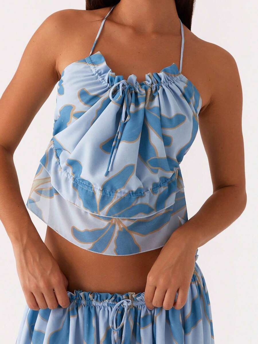 Women Summer Crop Camisole Casual Cross Straps Tie Up Backless Spaghetti Straps Tank Tops For Club Streetwear - Blue - View 1