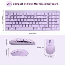 LeadsaiL FA98 Wireless Mechanical Keyboard And Mouse, 2.4Ghz Cordless Mechanical Keyboard And Silent Mouse, Low-Profile Red Switch, 98-Key Compact Slim 96% Keyboard For Windows/MacOS PC Laptop - 紫色 - 查看 3