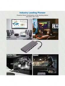 11 In 1 Docking Station Type-C USB3.0 R45 Gigabit High-Speed Network Port VGA 3.5mm SD/TF Card Reader Interface Converter PD 4K High-Definition Laptop Docking Station Suitable For Air M1 IPad Pro Laptop Office Adapter - Silver Gray - View 8