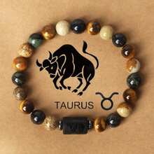 1 Pc Zodiac Bracelet Brings Luck, Made With Different Kinds Of Natural Gemstone Beads, Perfect As A Gift - 黑色 - 查看 3