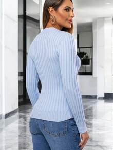 Cacharrel Women's Modal Knit Long Sleeve Ribbed Blouse - Azul - Ver 6