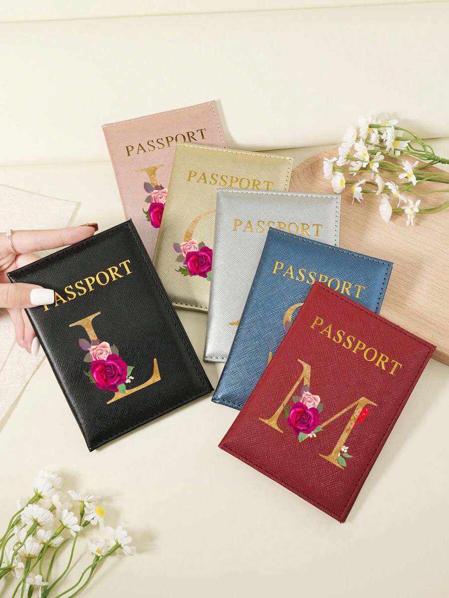 1 件 A-Z 26 个字母时尚字母印花时尚勃艮第护照夹，高品质 PU 皮革护照钱包，带卡槽，可存放信用卡、登机牌和身份证，紧凑型旅行必需品整理器，适合女性、男性和学生 - 酒紅色 - 查看 1