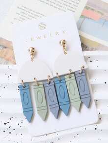1 Pair Acrylic Faux Soft Clay Enameled Crayon Earrings, Geometric Semi-Circle Personalized Elegant Earrings, Graduation, Back To School, Teacher's Day Gift, Party Wear - Crayon - View 2