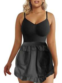 1pc Polyester Princess Style Half Apron, Thickened Cute Waist Tie Pocket Apron, Fashion Household Kitchen Work Wear