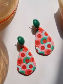 A Pair Of Vintage Orange Water Droplet Shaped Dangling Earrings For Women Daily Wear, Bohemian Style, Circle Pattern Design, Women's Daily And Holiday Jewelry, All Seasons Jewelry