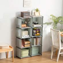1pc 6-Tier 5-Compartment / 5-Tier 4-Compartment Silver Gray/Black/White Metal + Plastic + Non-Woven Fabric Combination, Multipurpose Storage Rack, Easy Assembly Bookshelf, Floor Stacking Storage Rack, Detachable Storage Organizer, Home Room Bedroom Kitchen Living Room School Dorm Practical Storage Rack