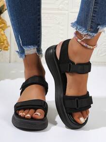 Girl's Sports Sandals, New Fashion Versatile Thick-Sole Hook-And-Loop Soft Bottom Roman Beach Shoes, Outdoor Sports Walking Casual Shoes