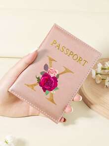 1 件 A-Z 26 个字母时尚字母印花时尚勃艮第护照夹，高品质 PU 皮革护照钱包，带卡槽，可存放信用卡、登机牌和身份证，紧凑型旅行必需品整理器，适合女性、男性和学生 - 酒紅色 - 查看 30