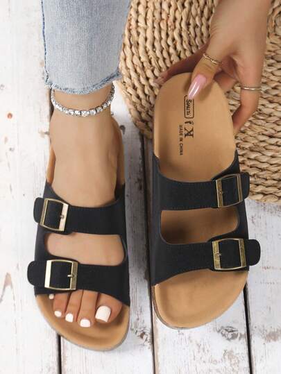 Sandali da donna con una fascia, nuovi modelli vintage 2025 con fibbia, ciabatte da spiaggia piatte