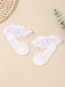 1 Cặp Vớ Ngắn Mùa Hè Mỏng Thoáng Khí Viền Ren Pha Lê Cho Trẻ Mới Biết Đi, Thích Hợp Cho Giỏ Hoa Cưới Của Bé Gái - trắng - Xem 5