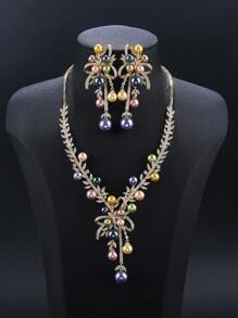 1 Set Of 3pcs Luxury Cubic Zirconia Necklace & Earrings Jewelry Set, Matching Wedding Dress, Party Gown, Faux Pearl Jewelry Gift For Holiday, Birthday