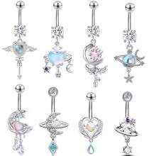 14G 不锈钢花朵肚脐穿孔饰品 CZ 水晶心形蝴蝶肚脐环吊坠女士