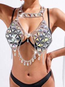 Último collar de cadena para el pecho hecho a mano con cristales de acrílico, joyería de cadena para el Body de moda para mujer