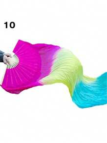 1pc Ombre Blue Chiffon Belly Dance Fans, Long Silk Dancing Ribbon On Bamboo Handle, Suitable For Both Men And Women, Ethereal Hand-Held Fan, Lightweight & Elegant Design, Ideal For Performances, Outdoor Activities And Cultural Events