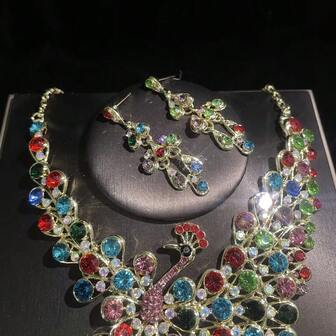 1 set lyxiga eleganta smyckesset för kvinnor, modehalsband och örhängen 3 delar set, lämplig för brud, bröllop, bankett, högtidliga tillfällen