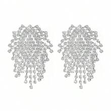 1 Pair Fashionable & Elegant Tassel Earrings, Sparkling Diamond Studded Firework Style Dangle Earrings For Club Party Wear - KC Gold - View 3