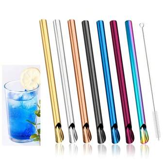 适用于奶昔、冰沙和饮料的不锈钢可重复使用吸管，学校用品