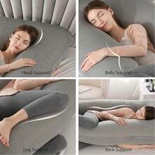 Egnant Woman Pillow With Cooling Cover, U-Shaped Full-Body Pregnant Woman Pillow, Suitable For Side Sleeping-Pregnant Woman's Back, Buttocks, Abdomen, Leg Supportmother Day Gift  Grey Neutral Pregnant Pillow - Grey - View 2
