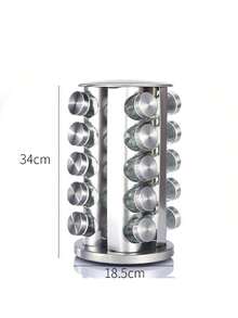 12pcs Glass Bottle / 16pcs Glass Bottle/20pcs Glass Bottle Multi-Size 360° Rotating Stainless Steel Large Capacity Airtight Moisture-Proof Kitchen Spice Rack (Including Accessories: Spice Jars)