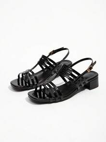 1 Pair Transparent Stripe Decor Outdoor High Heel Sandals For Teens - Black - View 2