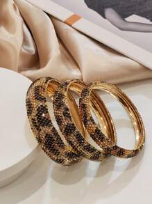 Juego de 3 pulseras brazalete de metal geométricas redondas con incrustaciones de rhinestone de moda y lujo, joyería de alta gama para mujer para fiesta