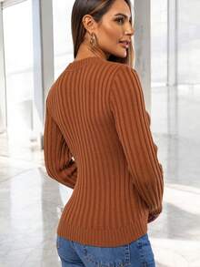 Cacharrel Women's Modal Knit Long Sleeve Ribbed Blouse - Camel - View 4