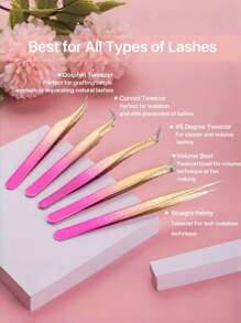 Zestaw 5 precyzyjnych pęset do przedłużania rzęs, zestaw zalotek do rzęs – profesjonalny aplikator i narzędzie do usuwania rzęs ze stali nierdzewnej z końcówkami pokrytymi tytanem, akcesoria kosmetyczne DIY do idealnych rzęs, do poprawy objętości i długości, w zestawie etui, nie wymaga baterii, prezenty dla rodziny, przyjaciół, par, na Halloween, prezenty świąteczne, na powrót do szkoły, zalotka do rzęs, pęseta do brwi, makijaż, tanio, wystrój pokoju, toaletka, podróż, sypialnia, akcesoria do makijażu, pęseta
