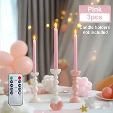 6/3件套无焰LED蜡烛，带闪烁灯光和遥控定时器，电池供电，适合儿童生日派对、粉色和蓝色主题派对装饰，也适用于感恩节、圣诞节、万圣节、婚礼、情人节、新年礼物、感恩节壁炉装饰和家居装饰。 - 款式A - 查看 14
