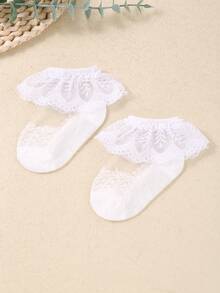 1 Cặp Vớ Ngắn Mùa Hè Mỏng Thoáng Khí Viền Ren Pha Lê Cho Trẻ Mới Biết Đi, Thích Hợp Cho Giỏ Hoa Cưới Của Bé Gái - trắng - Xem 4