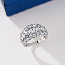 925 Sterling Silver Fine Single Ring For Women CZ Cubic Zirconia 3 Row Wide Wedding Bands For Her Fine Jewelry Gifts