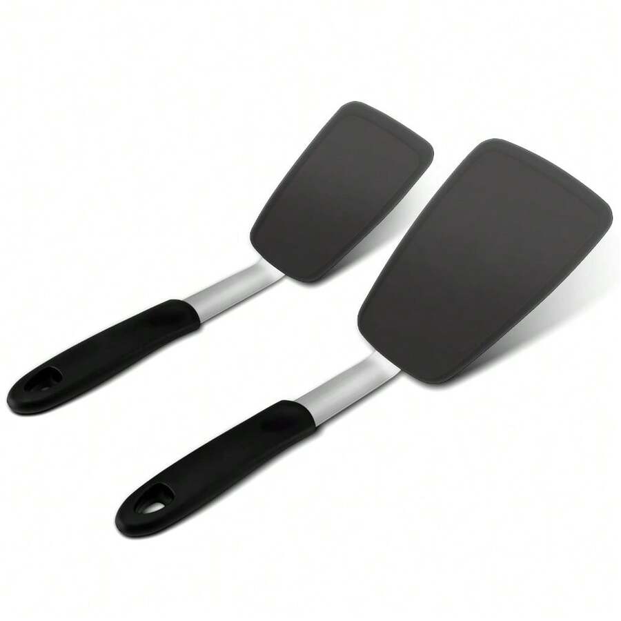 1pc Flexible Silicone Spatula, Great For Flipping Eggs, Burgers, Pancakes, Etc, Black - Multicolor - View 1