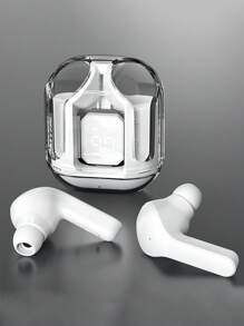 1 Transparent Wireless Bluetooth Earphone, Stereo Wireless Earphone, LED Battery Display, Type-C Charging Case, Compatible With All Smartphones, Suitable For Gaming, Music, Outdoor Sports/Business, Adult Use, Capacitive Microphone, Rechargeable 150mAh Battery, Polymer Lithium-Ion