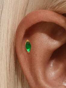 1 pieza Pendiente de cartílago de espalda plana con gema verde de marquesa de plata esterlina 925 para uso diario, boda, fiesta, compromiso, aniversario, Día de San Valentín