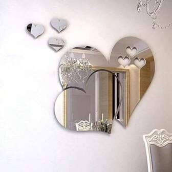 5pcs 3D Stereo Heart Mirror Wall Stickers Set, Acrylic Self-Adhesive Heart Decor, Suitable For Valentine's Day, Wedding, Birthday Home Decor, Bestselling Bedroom Wall Decor, Living Room Mirror, Home Wall Paper Stickers. Gold/Silver/Black/Red Reflective Removable Art - 5 Sizes Interwoven Hearts, With Protective Film, Peel And Stick Design, Applicable For Home Decor, Wallpaper, Mirrors, Decorative Paintings, Mirror Wall Art, Best Gift For Couples.