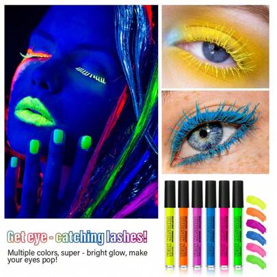 lakerain 6 Colors Fluorescent Mascara,Bright Colors, Waterproof, Long-Lasting, No Smudge Eye Mascara