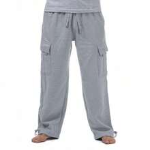 PROCLUB Men's Heavyweight Cargo Sweatpants PRO CLUB Cargo Pants 6 Pockets Casual Fleece Pants Hip Hop Harem Casual Loose Fit Elastic Big And Tall - 灰色 - 查看 5