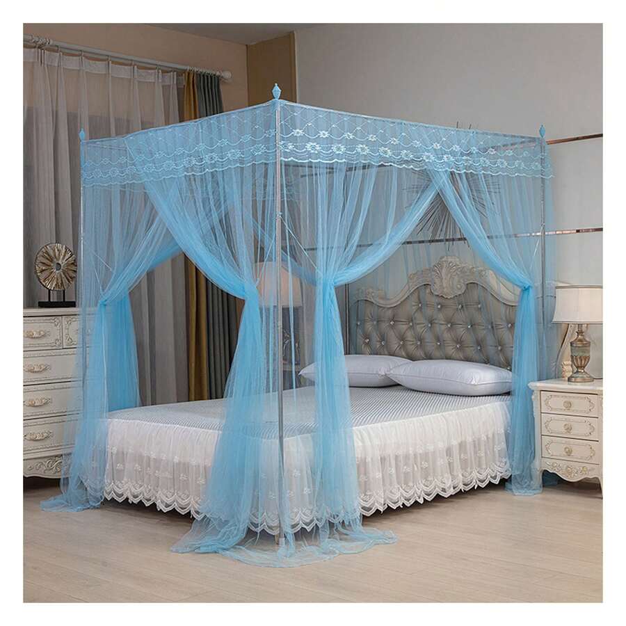 Mosquito Net Tent For Bed Three Side Opening Canopy Netting Curtain Net For Bedroom Without Mosquito Net Holder, Princess Bed Canopy - Baby Blue - View 1