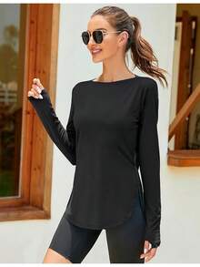 ZHENWEI Women's Long Sleeve Sun Shirt UV Protection Workout Tops Lightweight UPF 50+ Golf Gym Hiking Shirts Outdoor Clothing - 黑色深灰色 - 查看 2