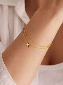 2 件金色首字母 A-Z 个性化串饰手链，不锈钢材质，持久保色，时尚珠宝礼物，适合女士 - 2件套裝 - 查看 3