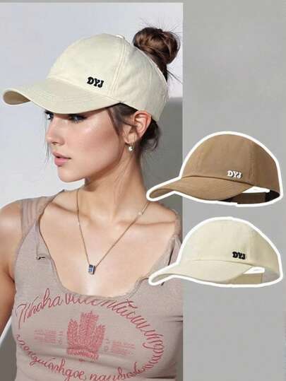 Women's Casual Multifunctional Baseball Cap With Rhinestone Logo, Ponytail Hole Design, Comfortable And Fashionable For Daily And Sports Wear