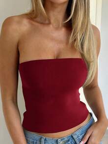 Women's Summer Sexy Strapless Basis Vest Double Layered Thickened Opaque Fashion Solid Elastic Slim Fit Tube Top For Women Four Seasons Wear - Màu Đỏ Sâu - Xem 9