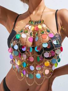 New Sparkly Colorful Sequin Waterdrop Acrylic Body Chain Necklace