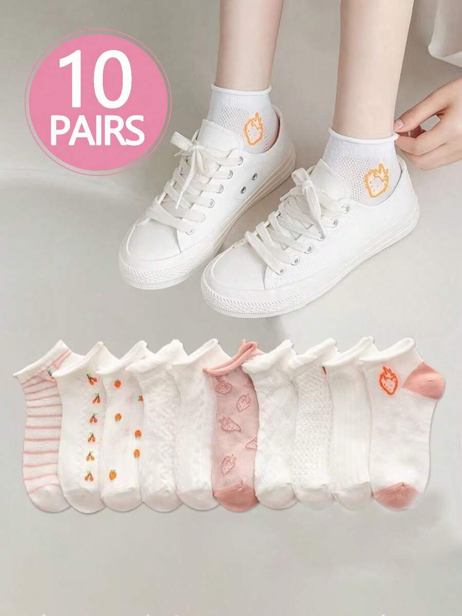 Multi-Pack Women Ankle Socks, Stylish Strawberry Pattern, Fashionable Cute & Comfy Moisture Wicking, Ideal For Mother's Day