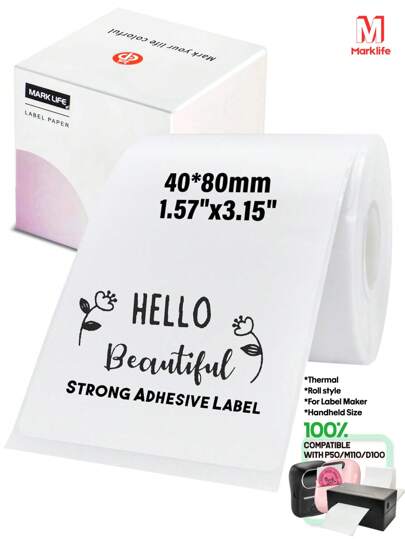 Marklife Marklife 40x80mm, 1.57x1.18inch Economic Direct Thermal Label Stickers, Printer Square Thermal Paper Rolls, White, Waterproof, Scratch Resistant, Oil-Proof, 1 Rolls-Compatible With P50,D100 Printer, For Small Business, Store, Price Tags, Package Label, QRcode, Barcode, Thank You Sticker, 250 Labels/Roll,April Fool's Day