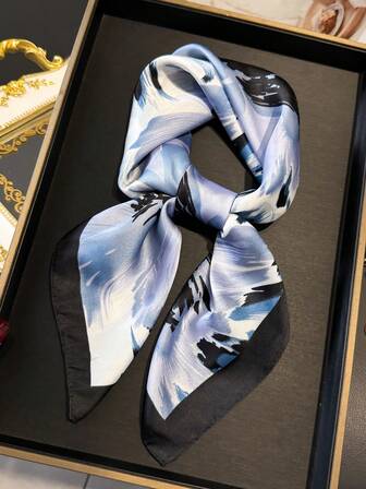 1 件夏季印花领带方巾时尚缎面丝绸沙滩披肩发巾手提包头巾头巾适合度假、办公、旅行配饰