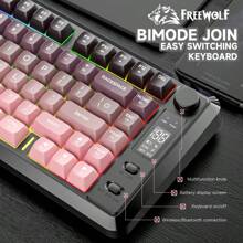 FREEWOLF Teclado Sem Fio, Conexão Dual Mode Bluetooth & 2.4G, Teclado de Jogos com Sensação Mecânica e Teclas Degradê PBT, Tela de Exibição, Feeless Wolf M75