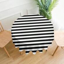 1pc Black & White Geometric Stripe Pattern Printed Tablecloth, Modern Style Polyester Fiber Rectangular & Round Tablecloth, Digital Printed Tablecloth Suitable For Living Room Home Use, Outdoor Dining Table, Small Round Table - Black and White - View 14
