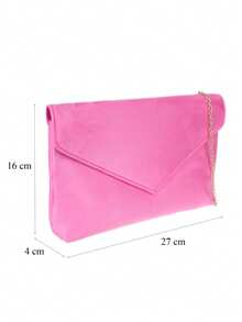 Girly Handbags Plain Faux Suede Envelope Clutch Bag - Hot Pink - View 3